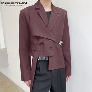 Fashion Men Casual Blazer Rapel Rapel Lange mouw Streetwear -knop Onregelmatige Pakken Solid Color Dunne Jakcets S 5xl Incerun 220819