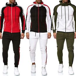 Mode Mannen Casual Trainingspakken Tweedelige Kleding Set Ritssluiting voorzijde Hooded Jacket + Lange Broek M / L / XL / XXL / XXXL