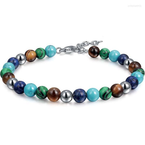 Men de mode charmes bracelets de malachite verts bijoux bracelet en pierre naturelle Bracelet en acier inoxydable Chaîne de liaison de perles