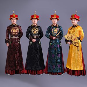 Mode mannen Chinese oude kleding voor prins Chinese Qing-dynastie stijl met hoed carnaval halloween heren podium dragen cosplay fancy jurk