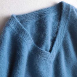 Mode hommes vêtements hommes 100% vison cachemire pull pull pull col en v homme coréen hiver tricoté chaud laine épaisse 210202