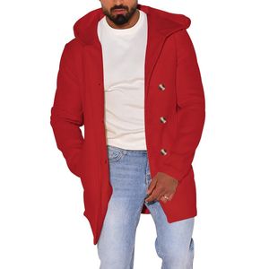 Mode Hommes Manteaux Casual Long Top Coton Double Boutonnage Trench Manteau Chaud À Capuchon Printemps Automne Pardessus Rouge Bleu Long Manteau S-3XL 240108