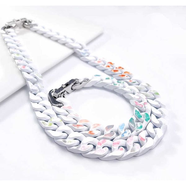 Mode Hommes Collier Cubain Chaîne En Acier Titane Bleu Ciel et Nuages Blancs Spray Couleur Bracelet Bambou Section Dazzle Couleurs Ensemble de Bijoux TCP2