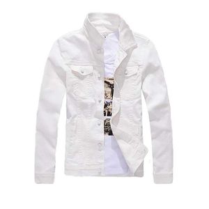 Mode Hommes Denim Veste Cowboy Jeans Blanc Casual Slim Fit Coton Manteau Outwear Vêtements Mâles 211110