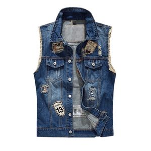 Mode Hommes Denim Jeans Gilet Manteau Déchiré Sans Manches Printemps Homme Streetwear Gilet Trou Vestes Hommes 210923