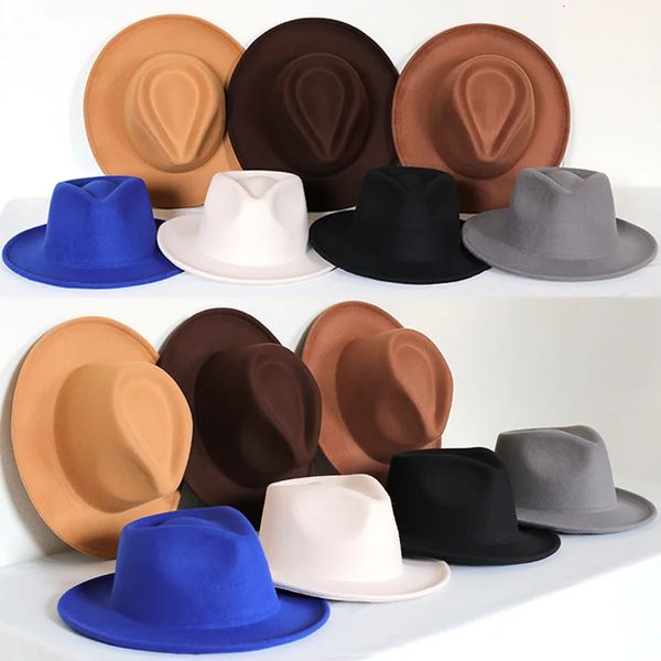 Mode hommes Fedoras chapeau femmes Jazz avec nœud papillon élégant printemps noir mélange casquette extérieur décontracté feutre 240311