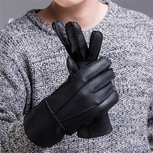 Guantes de moda para hombre, manoplas de piel de cuero, guantes de cinco dedos para invierno, accesorios de ropa para hombre, manopla negra, 10 Uds.