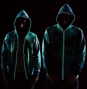 Mode mannen gloeiende jas LED kleurrijke lichte ritsreflecterende hoodie verlichting robot pakken club sweatshirt20213735998