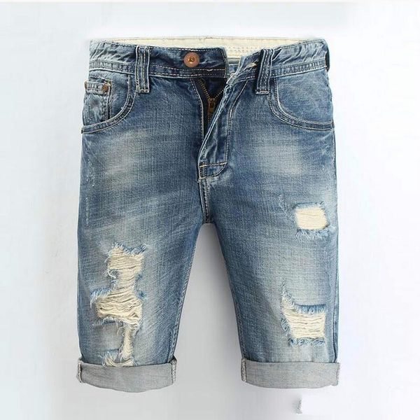 Mode hommes Jeans 2017 été décontracté hommes Jeans Shorts trou genou longueur déchiré Jean pour hommes marque pantalons Shorts 28-36