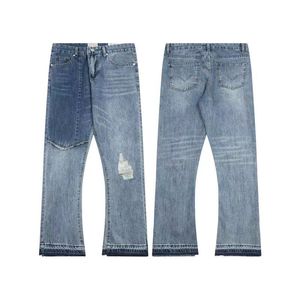 mode hommes jeans mwns designer jeans à la mode high stree bleu denim pantalon évasé pantalon jeunesse rivet impression patch blanc jean broderie garçons kecks pantalons pour hommes