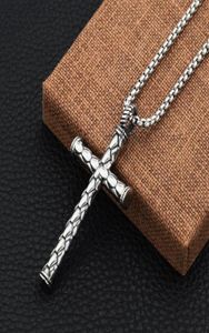 Fashion Men Jewelry Stainless Steel Cross Pendant Necklaces Cylindrical Design 70cm Long Chain Punk Necklace For Mens327F5693961