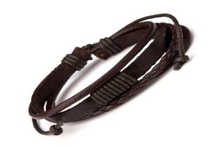 Fashion Men Leather Charm Bracelet Handmade Design Hip Hop Sieraden Punk Zwart Brown Blacked armbanden voor Mens6051993