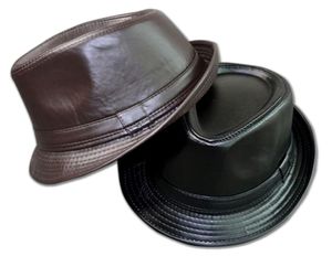 Moda hombres cuero Trilby sombrero masculino Fedora Cap Caballero Vintage Jazz sombrero primavera otoño marca Men039s Panamá Cap6345639
