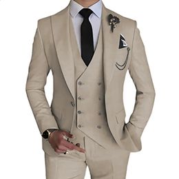 Mode Hommes Loisirs Boutique Affaires Couleur Unie Costume De Mariage Manteau Pantalon Gilet 3 Pcs Ensemble Robe Blazers Veste Pantalon 240315
