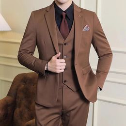 Fashion Men Leisure Butique Business Couleur solide Slim Suit de mariage / Couleur masculine Couleur masculine 3 PCS BLAZERS PANTAL VESTS Vest240416