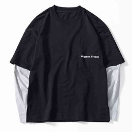 Mode Männer Langarm T-shirt Frühling Sommer Dünne Mode Lässig Baumwolle Männer Bodenbildung Shirt 2022 Gefälschte Zwei Stück Männliche Pullover l220704