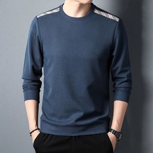 Mode hommes à manches longues t-shirt printemps automne vêtements masculins hauts Streetwear décontracté affaires tricoté bas solide t-shirts de base 240124