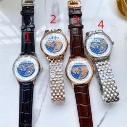 Fashion Men Mechanische automatische horloges World Map Design mannelijk bedrijf Globe World Geography Clock Hoge kwaliteit beroemde merk288v