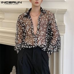 Camisa de malla de moda para hombre, camisa transparente de manga larga con solapa estampada, ropa informal suelta, blusa para fiesta, ropa informal para discoteca, Casmia S-5XL INCERUN 220718