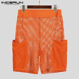 Mode Mannen Mesh Shorts See Door Casual Solid Color Pockets Party Nightclub Shorts Streetwear Sexy Mannen Bottoms S-5XL Incerun H1206