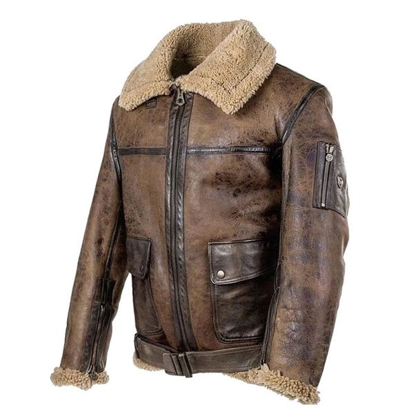 Mode hommes moto PU manteau automne hiver veste en cuir fausse fourrure col fermeture éclair vêtements d'extérieur vêtements masculins 211126