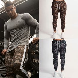 Mode mannen nieuwe camo print joggers potlood broek mannelijke zijde gestreepte elastische taille trekkoord camouflage pant casual broek