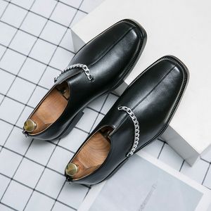 Mocasines de oficina a la moda para hombre, zapatos de vestir con cremallera y punta cuadrada italiana con cadena Punk, zapatos formales de boda sin cordones, triangulación de envíos