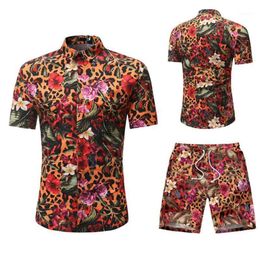 Mode Männer Outfit Set Tropical Vintage Gedruckt Kurzarm Shirt Shorts Anzug Sommer Strand Casual Kleidung Männer Ropa Hombre M61180B