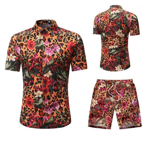 Mode Männer Outfit Set Tropical Vintage Gedruckt Kurzarm Shirt Shorts Anzug Sommer Strand Casual Kleidung Männer Ropa Hombre M61180B