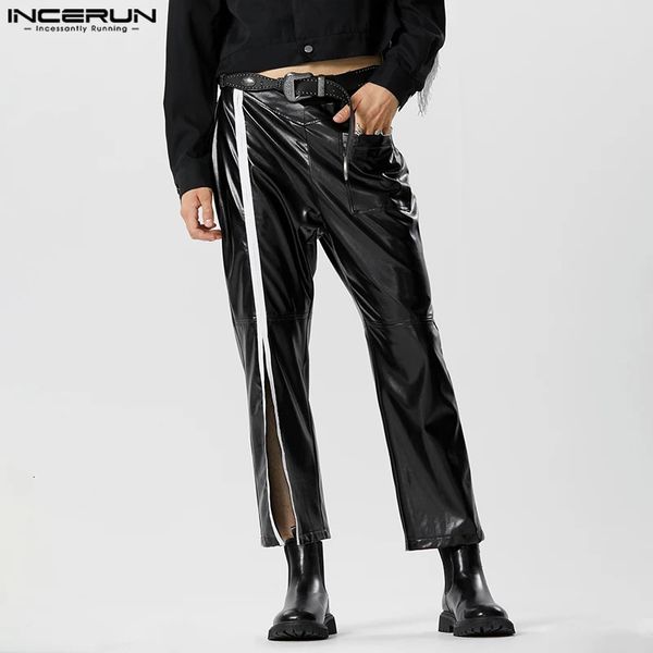 Mode hommes Pantalon en cuir PU Patchwork fermeture éclair lâche Joggers Pantalon hommes Streetwear poches décontracté Pantalon S-5XL INCERUN 231228