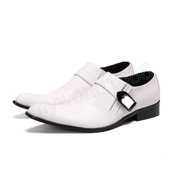 Mode hommes robe de soirée chaussures bout pointu chaussures en cuir de mariage blanc affaires richelieu chaussures mâle boucle Oxfords