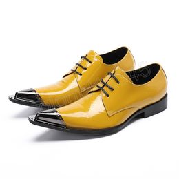 Mode hommes fête Oxfords métal bout pointu en cuir véritable hommes chaussures plates discothèque mariage homme richelieu chaussures