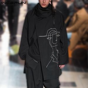 Mode hommes imprimé manteaux col roulé à manches longues Streetwear point ouvert irrégulière Trench cape décontracté Ponchos INCERUN 220727