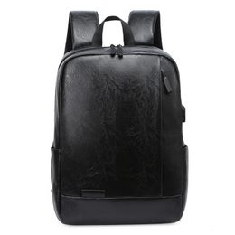 Mode Mannen PU Lederen Rugzak 156 inch School Laptop Rugzakken Waterafstotend Reizen 20L Multi USB Lader Mannelijke 240329