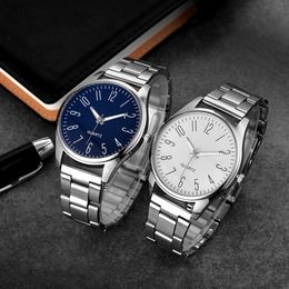 Mode hommes d'affaires montres à Quartz en acier inoxydable cadran rond décontracté montre-bracelet homme montre moderne classique Style mixte