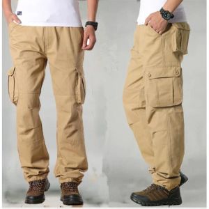 Mode hommes Cargo pantalon décontracté Multi poches militaire tactique kaki pantalons droits mâle grande taille 42 44 pantalons longs bas