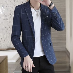 Mode hommes décontracté affaires Plaid coupe ajustée robe formelle Blazers veste costume manteau 220527