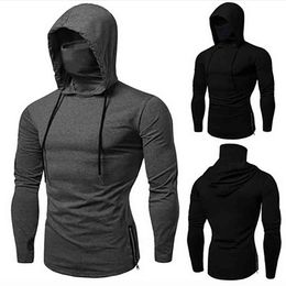 Mode Heren Casual Effen Kleuren Hoodie Hoodie Lange Mouwen Open-Forked Mask Sweatshirt Sport Trainingspak Sudaderas Hombre # G3 211217