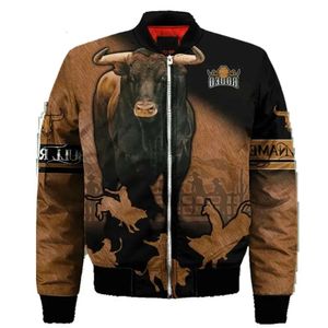 Veste d'hiver à manches longues pour hommes, nom personnalisé Bull Riding imprimé en 3D, fermeture éclair, décontracté, unisexe, Harajuku Street, 70