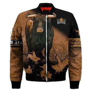 Mode hommes personnalisé nom Bull Riding 3D imprimé hiver veste à glissière décontracté unisexe Harajuku rue à manches longues veste 412