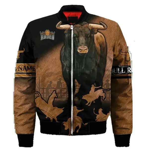 Moda hombre personalizado nombre Bull Riding 3D impreso invierno cremallera chaqueta Casual Unisex Harajuku Street chaqueta de manga larga 355 135