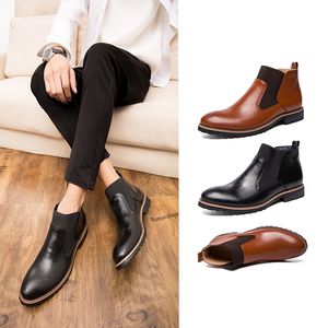 Mode heren lederen enkellaarsjes man metalen puntige neus punk Britse stijl chelsea boot heren casual schoenen