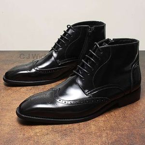 Mode Heren Echt Leer Zwart Bruin Lace Up Puntschoen Vleugeltip Brogue Mannelijke Jurk Schoenen Bruiloft Kantoor Laarzen voor Mannen