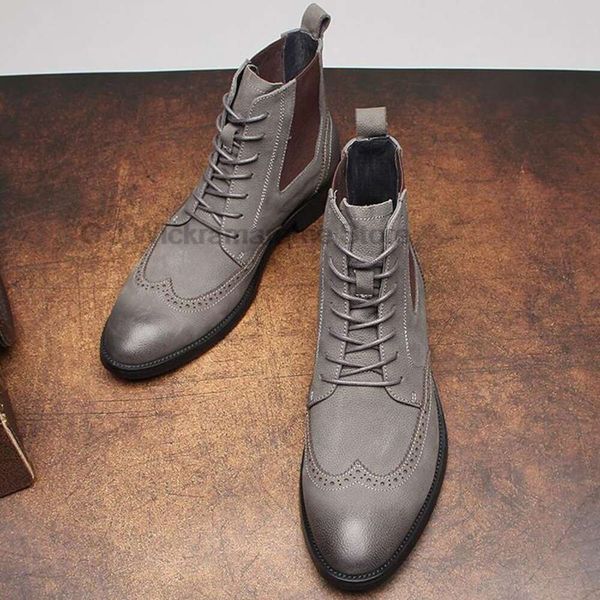 Zapatos de vestir para hombre de cuero genuino a la moda, negro, gris, con cordones, puntiagudos, punta de ala, zapatos de vestir para hombre, botas de oficina para boda para hombre