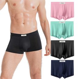 Moda masculina de seda gelo underwearseamless ultra fino respirável calcinha boxer briefs 4pc perna curta cuecas homens com caixa de presente 240105