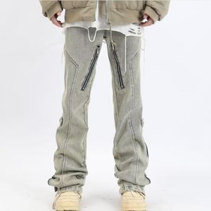 Mode heren jeans verontruste mannen denim broek mannelijke rits hiphop punk broek vintage casual streetwear designer kleding