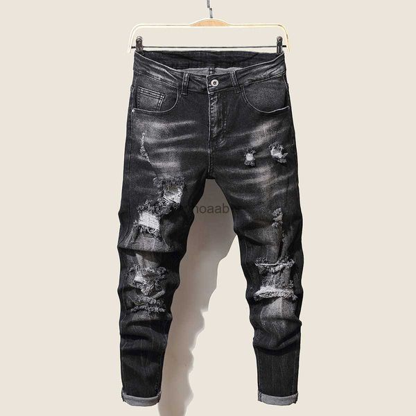 Pantalones de jeans masculinos de moda jeans delgados del azul oscuro para hombres