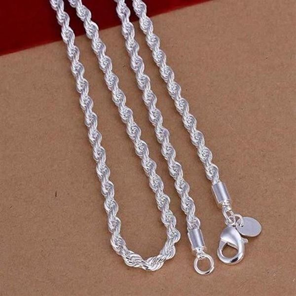 Regalo de joyería de moda para hombres, collar de dijes de cadena de cuerda de 2mm de plata de ley 925 de 16 pulgadas, 18 pulgadas, 20 pulgadas, 22 pulgadas, 24 pulgadas, 102883