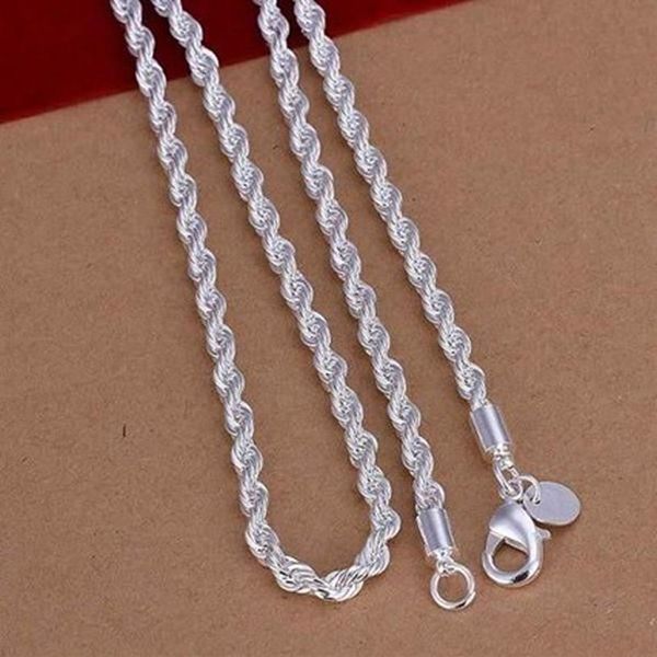 Regalo de joyería de moda para hombres, collar de dijes de cadena de cuerda de 2mm de plata de ley 925 de 16 pulgadas, 18 pulgadas, 20 pulgadas, 22 pulgadas, 24 pulgadas, 10298p