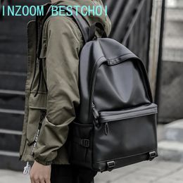 Mode hommes en cuir sac à dos adolescent noir sac d'école garçon collège sac d'école sac à dos pour ordinateur portable école vent sac de loisirs 240112